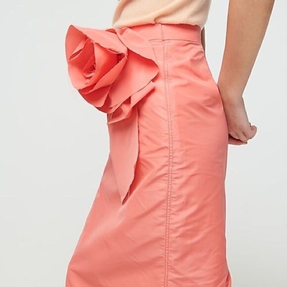 J.CREW TAFFETA ROSETTE ROSE PENCIL MIDI SKIRT IN BRIGHT PINK CORAL - Picture 5 of 13